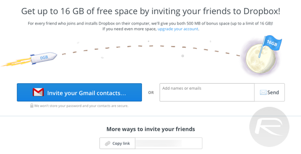 dropbox free space