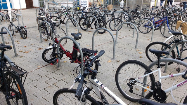 This photo was taken by me when we discovered the missing bike. It should have been there next to the red foldable one.