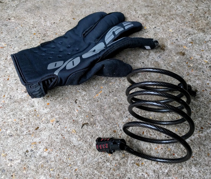 Here is a similar cable (lock with glove for scale) - this is only good for securing your helmet.